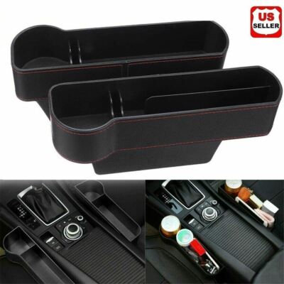 2 PCS Auto Car Seat Gap Catcher Organizer Storage Box Pocket w/ Cup Holder Side